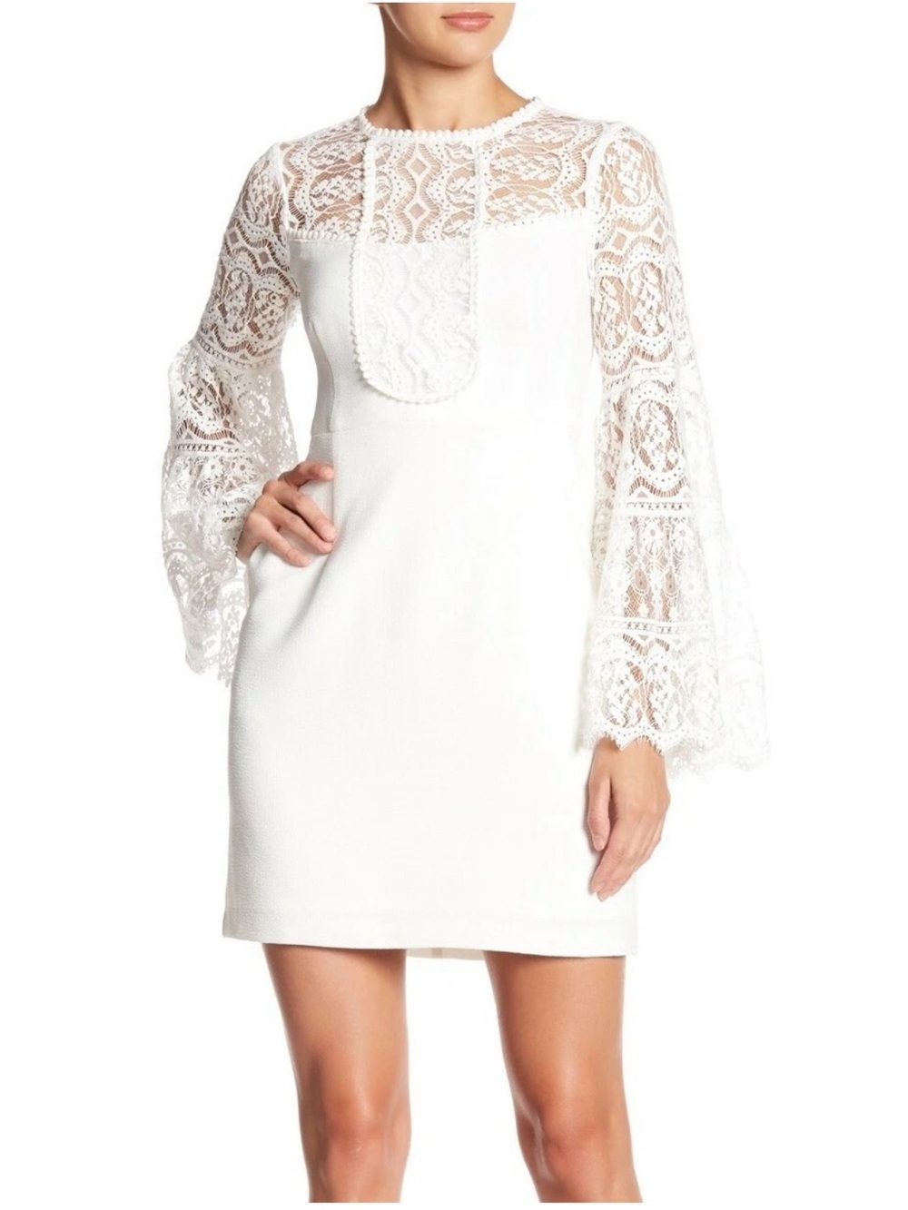 Nanette Lepore Spanish Dancer White Dress Lace Bell Long Sleeve Women's Size 4